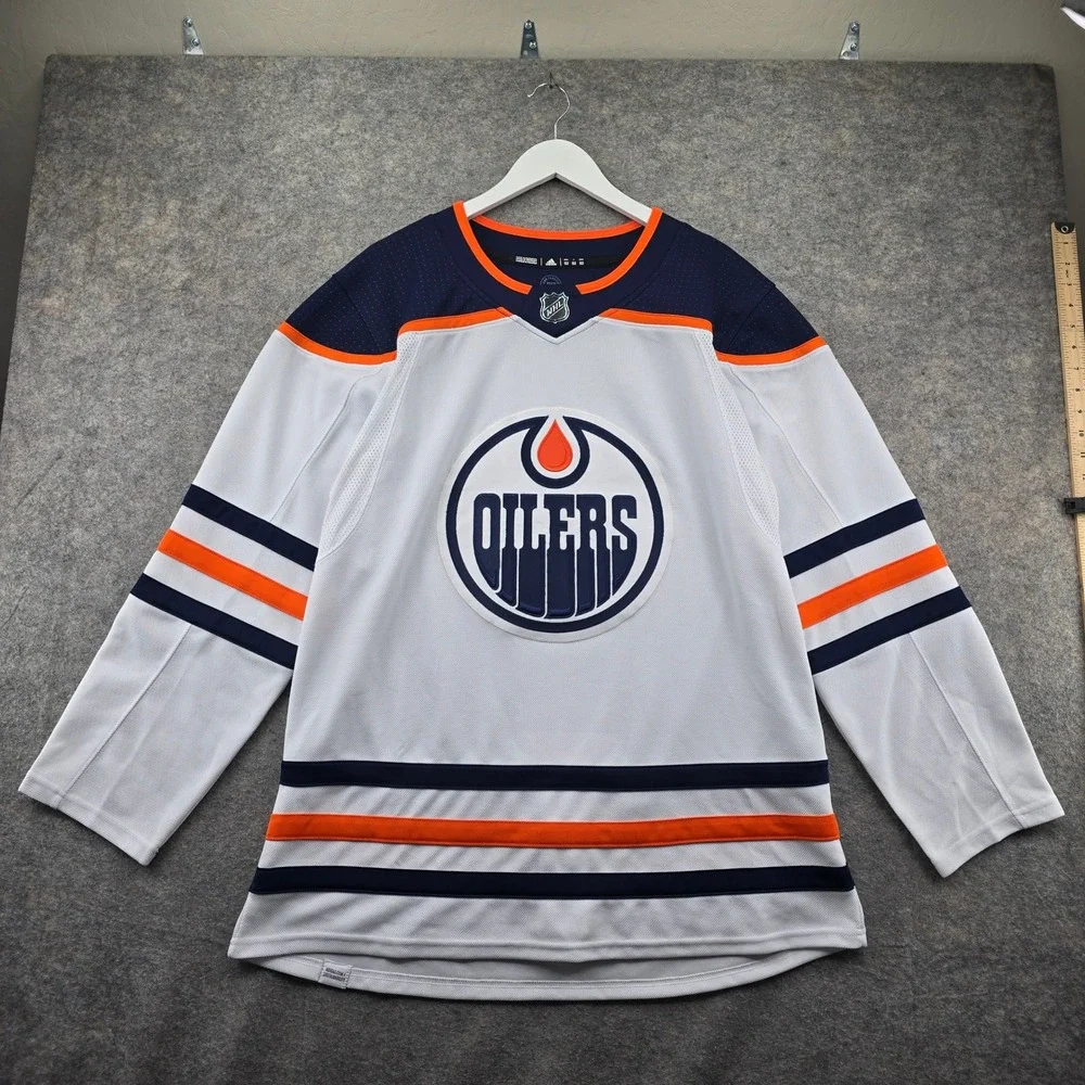 Adidas Edmonton Oilers NHL Jersey Mens 52 White Primegreen Hockey Fight Strap